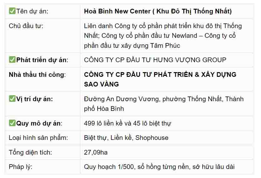 HOA BINH NEW CENTER TONG QUAN